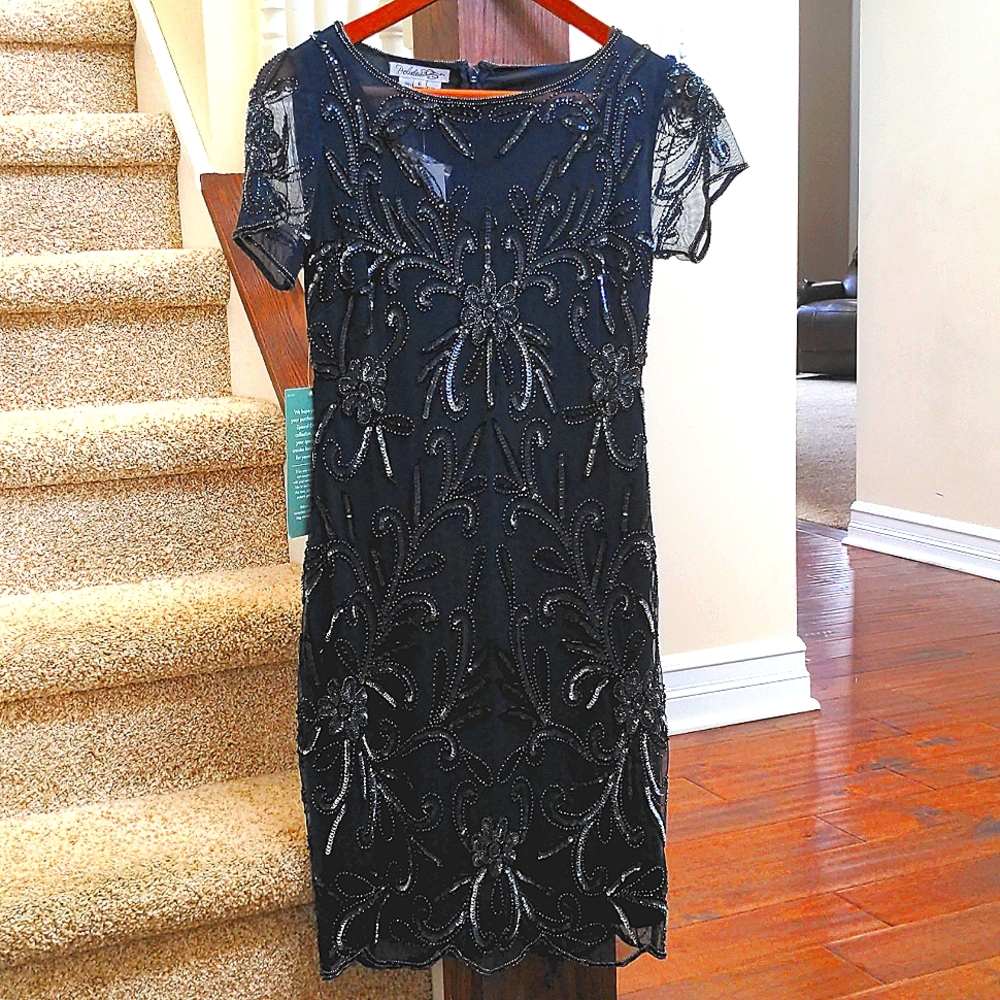 Navy sequined cocktail dress